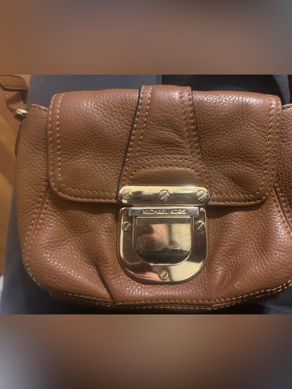 Michael Kors Cognac Pebbled Leather Satchel with Gold Hardware